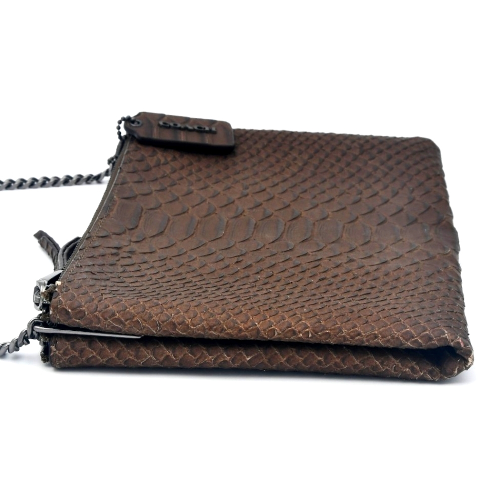 COACH Brown Python-Embossed Chain Shoulder Bag - Picture 7 of 11